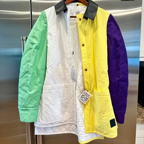 NWT Loewe Padded Overshirt Multicolored Jacket Leather Collar Over shir multi​